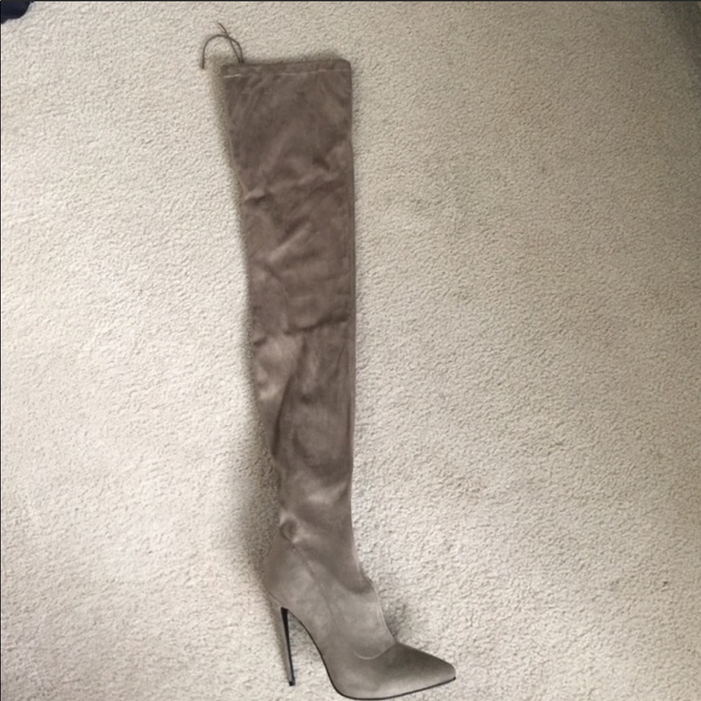 Khaki Suede Thigh High Stiletto Boots